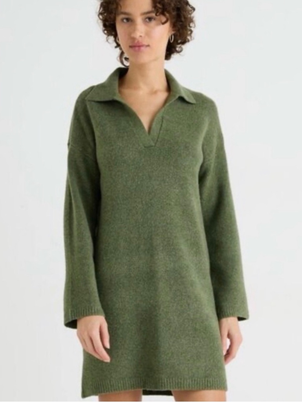 Abercrombie & Fitch Olive Green Knit Collared Sweater Dress